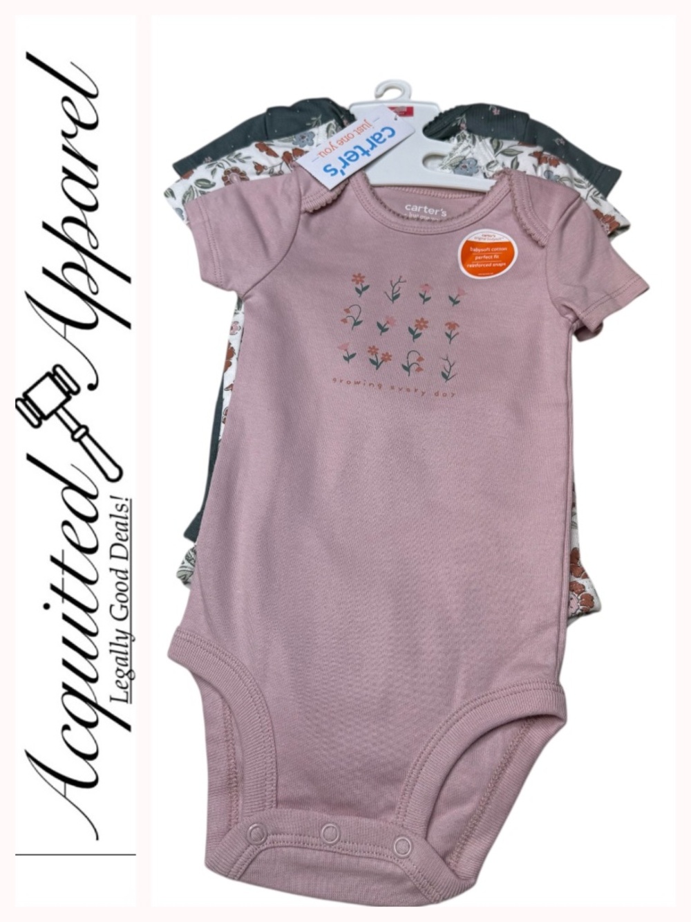 3 Carter's Growing Every Day Floral Short Sleeve Baby Bodysuit